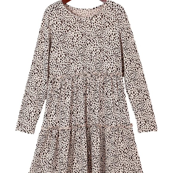 Leopard Animal Print Tiered Long Sleeve Dress - Picture 7 of 12